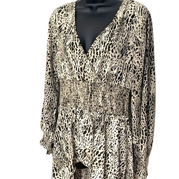 Patrizia Luca Deep V High-low Animal Print Tunic Cream Black Size Small - Picture 6 of 15